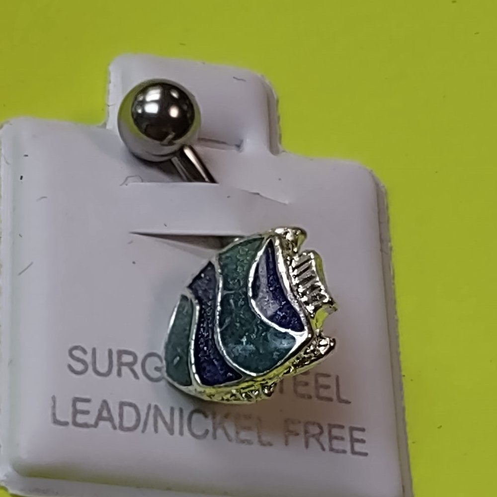 Stainless Steel Belly Button Ring - green and blue